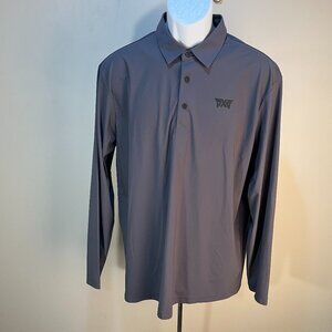 PXG Men's solid gray long sleeve golf performance polo shirt Medium M EUC